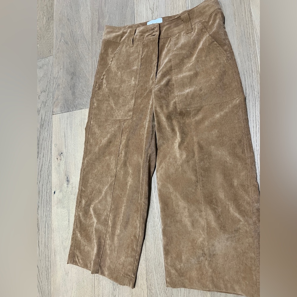 Women's Tan Corduroy Wide Leg Cropped Pants